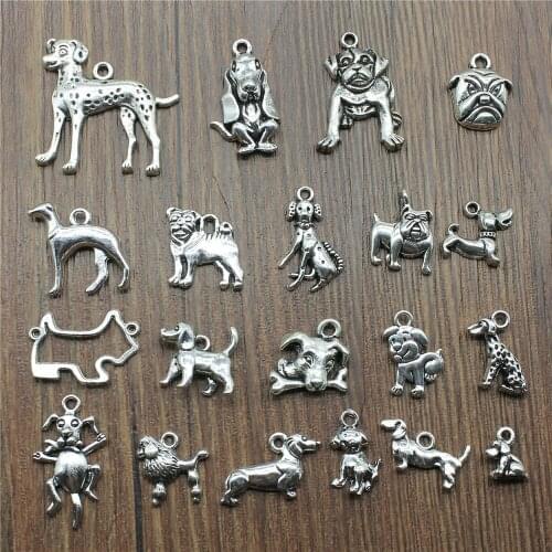 20pcs Dog Charms Antique Silver Color Dog Pendant Charms Cute Dog Charms For Jewelry Making DIY Craft