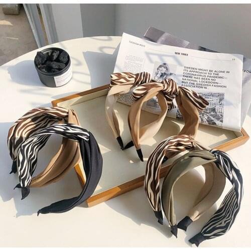 Contrast stripes stitching headbands fashion hair accessories women fabric bow cross wide-brim headband wild hair band headwear