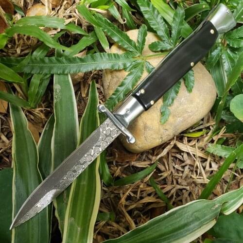 Folding Italian Mafia Bull Horn Patron Saint Of Damascus Sharp Blade Hunting Camping Survivcal Outdoor Pocket EDC Tool Gifts