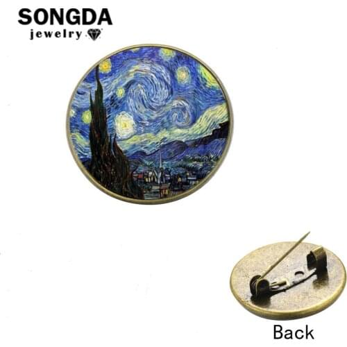 SONGDA Novelty Fashion Art Renaissance Character Van Gogh Starry Night Painting Sunflowers Impressionism Time Gem Brooches Pins