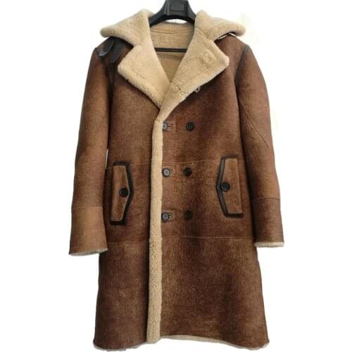 2020 Super Thicken Luxury Original Ecology Sheepskin Shearling Fur Coat Men Winter Long Suit Formal Genuine Leather Outerwear