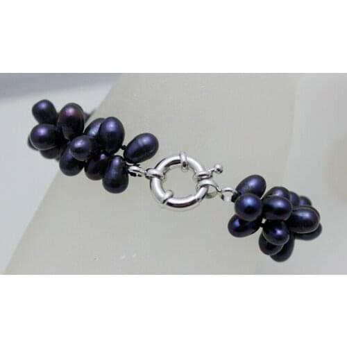 Wedding Woman Jewelry Pearl 2 Strand Bracelet 10mm Deep Blue Natural Freshwater Pearl Bracelet