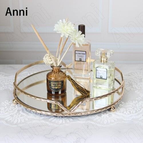 Creativity Gilded Mirror Tray Decorative European Golden Frame Cosmetic Jewelry Storage Glass Tray Dressing Table Decoration