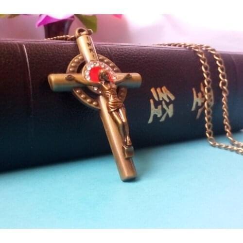 Vintage Jesus Necklace with Diamond Cross Pendant