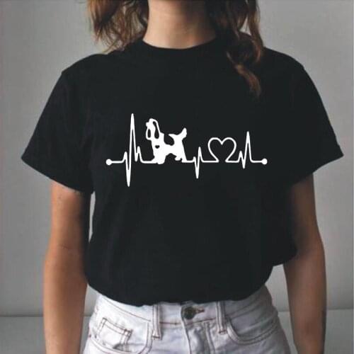 Funny Heartbeat Cocker Spaniel Dog T Shirt Women Tops Short Sleeve Summer Harajuku Tee Shirt Femme Casual Plus Size Blusas Mujer