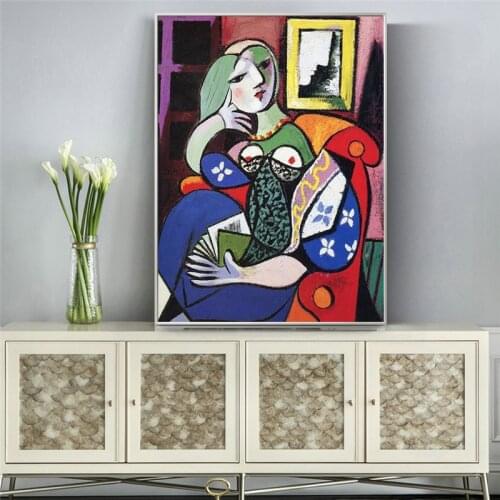 Woman With Book by Picasso Canvas Paintings On the Wall Art Posters And Prints Surrealism Art Canvas Pictures For Living Room