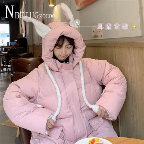 Ear Can Move Women Parkas New Korean Loose Kawaii Warm Female Jacket