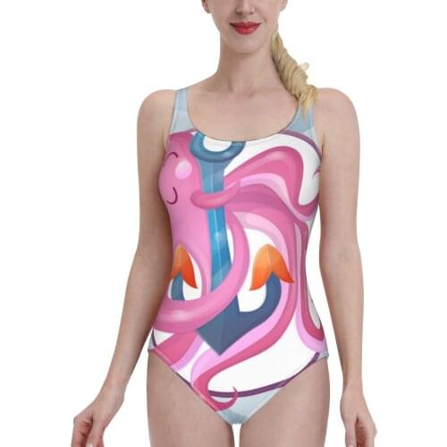 2021 Sexy Swimsuit Women Push Up One Piece Swimsuit Pink Octopus With Anchor Swimwear Female Bodysuit Monokini