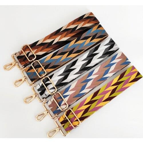 Ethnic Style Thickened Wide Shoulder Strap Color Stitching Long Strap Adjustable Messenger Bag Belt Striped Bag Accessories 1 Pc