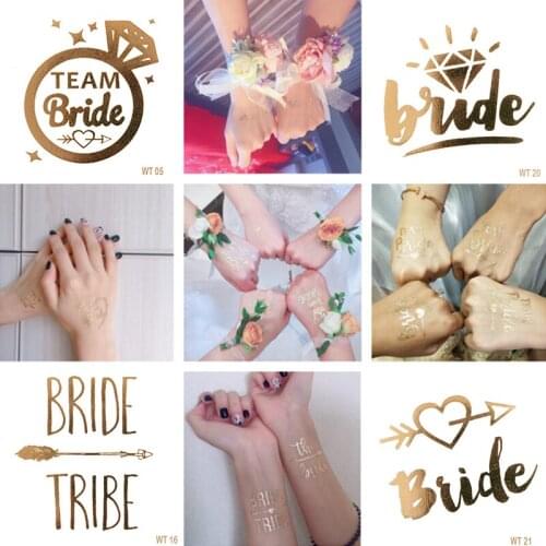 10PCS Gold Team Bride Temporary Tattoo Bachelorette Party Decorations Hen Party Bride To Be Bride Tribe Stickers Bride Squad