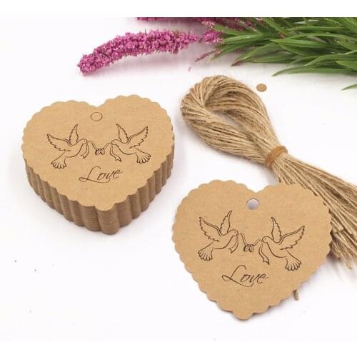 100PCS Love peace dove Paper Cards Wedding/Birthday Party Gift Tags Paper Packing Labels+100pcs Hemp Strings
