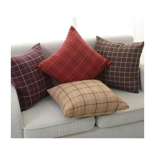 45x45 simple lattice grid cushion cover cotton linen square plaid pattern pillow cover decorative pillow case inodoor