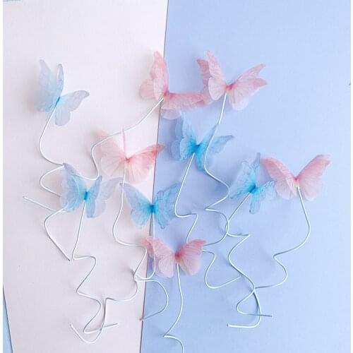 5pcs Solid Royal Blue Butterlies Happy Birthday Cake Toppers for Baby Shower Birthday Party Cake Supplies for Girlfriend Gift