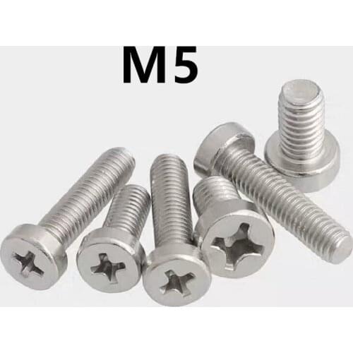 50PCS GB822 M5x10/12/14/16/20mm 304 Stainless Steel Cheese Head Screws With Cross Recess