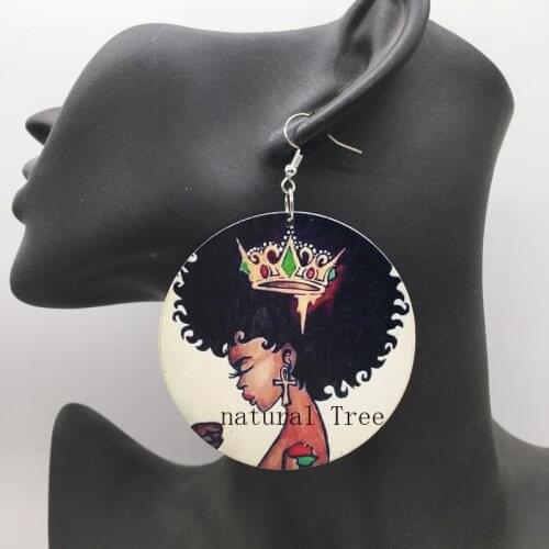 Free Shipping!Crown Ankh Girl Wooden Earrings