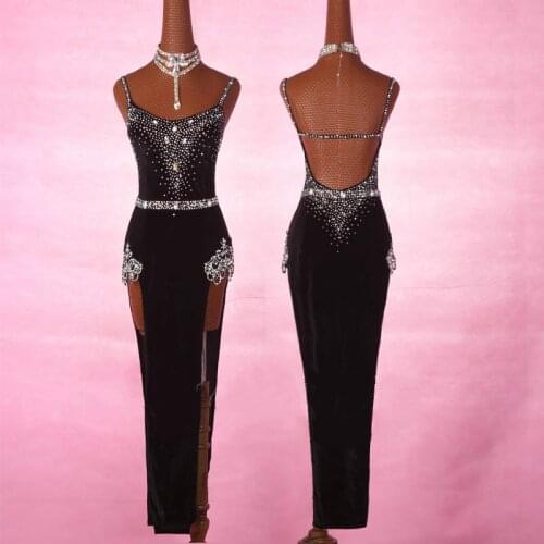 Shiny Rhinestone Latin Dance Dress Women Embroidered Sexy Black Dance Dress High end Custom Ballroom Dance Competition Dresses