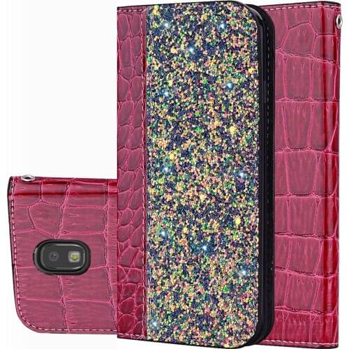 Glitter Bling Cases For Samsung Galaxy J7 2017 Leather Wallet Magnetic Flip Crocodile Skin Case For Galaxy J 7 2017 J730 Cover