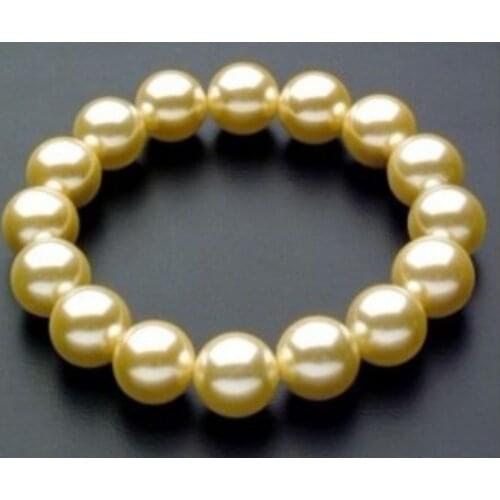 Wonderful South 10mm Yellow Sea Shell Pearl Bracelet AAA 7.5">jewerly free shipping