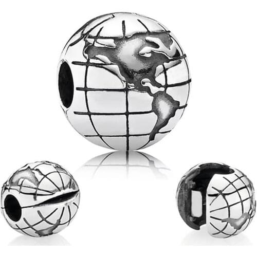 Open Clip Stopper Globe Beads for Women Jewelry Fit Original Pandora Charm Bracelet World Map Clips Pulsera Fine Accessories DIY