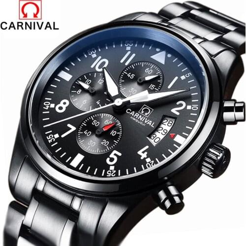CARNIVAL Luxury Brand Full Stainless Steel Analog Display Date Mens Quartz Watch Business Watch Men Watch relogio masculino