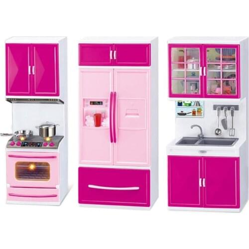 Cute Simulation Kitchen Cabinets Set Mini Dolls Tableware Suits Toys Girls Dollhouse Play Children Pretend Play Cooking Tools To