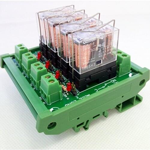 DIN Rail Mount 4 SPDT 16A Power Relay Interface Module,OMRON G2R-1-E DC24V Relay