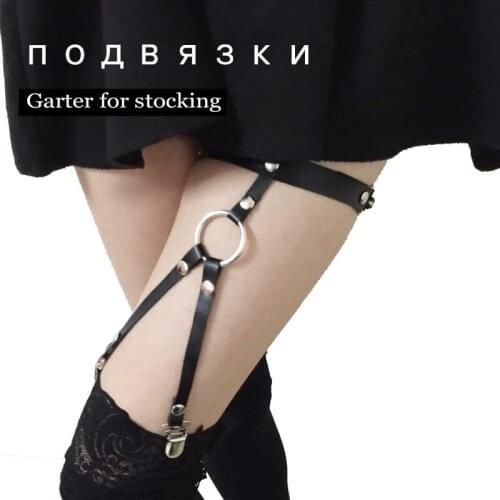 Double Clips Harajuku 2015 Leather Leg ring Harness Garters Sexy Punk Handcrafted Long Rivets Garter Belt Free shipping