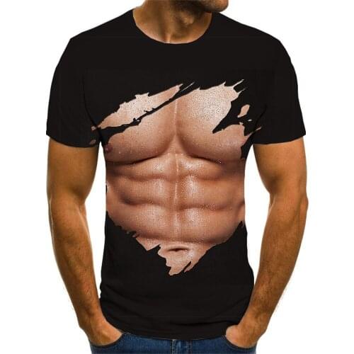 Brand Muscle T shirt Men Abdominal Muscles Funny T shirts Black T-shirts 3d Mens Clothing Punk Rock Fashion Slim Tops