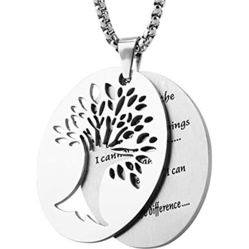 HZMAN Two Piece Serenity Prayer Stainless Steel Pendant Necklace with Tree of Life Cut Out