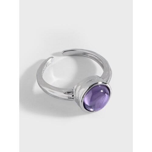 MLKENLY Irregular texture purple zircon S925 sterling silver ring ins niche design female open ring jewelry gift
