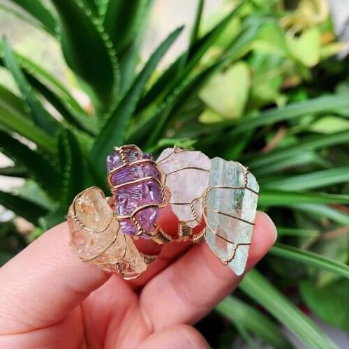 Reiki Healing Stone Cuff Open Adjustable Ring Natural Fluorite Crystal Clear Quartz Citrines Amethysts Rings for Women Wedding