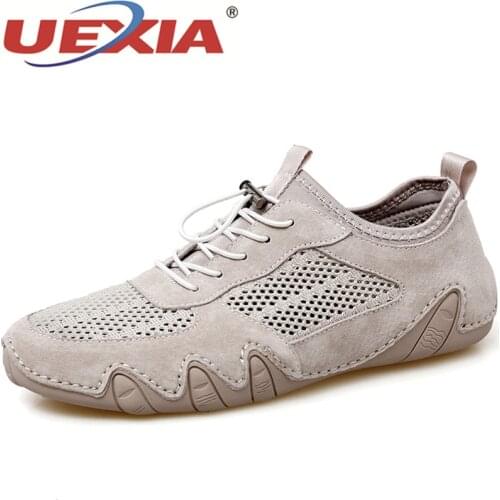 2021 New Fashion Casual Shoes for Men Lace Up Walking Mesh Driving Male Solid Color Flats Sneakers Breathable Handmade Outdoor