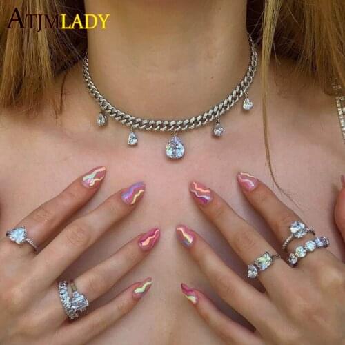 High quality girlfriend lover gift jewelry water drop Heart CZ charm Iced out bling cz miami cuban chain choker necklace jewelry