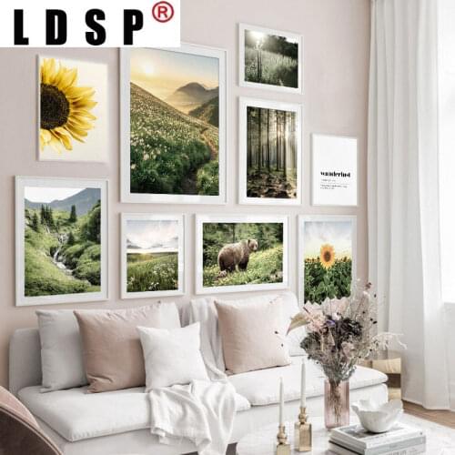 LDSP Nordic Sunflower Grass Sunrise Nature Landscape Bear Canvas Painting Wall Art Print Poster Picture Modern Living Home Decor