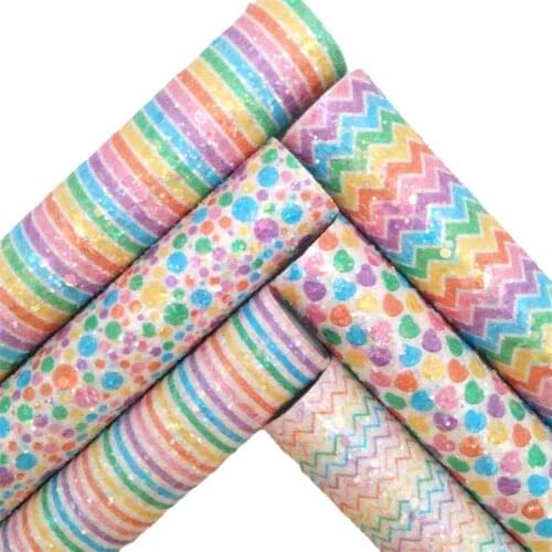 Candy Colors Stripes Dots Chunky Glitter Faux Vinyl Fabric with Felt Backing Glitter Sheets For Earrings Bow DIY 21X29CM GM2182B