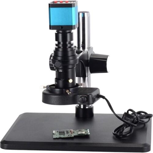 14MP HDMI USB Microscope Camera 0.7X-5X HD Zoom Lens 100mm Working Distance 200X Parfocal Monocular Lens with Heavy Plain Stand