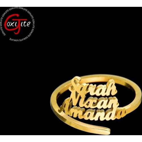 Goxijite Trendy Personalized Multiple Name Ring For Women Customized Stackable Letter Names Adjustable Rings Best Jewelry Gift