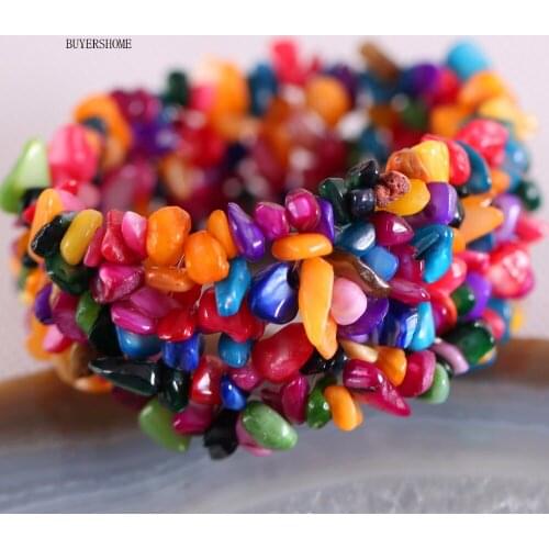 Fashion Jewelry Gift Bangle For Women Natural Multicolor shell Stone Chip Beads Cord Stretch Bracelet 7" 1Pcs H038