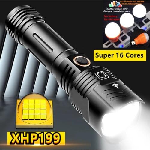 XHP199 16-core 1000000LM Powerful LED Flashlight USB Rechargeable lantern Zoom Torch Tactial Flash light Power by 26650 Battery
