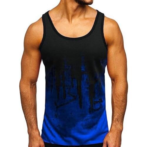 40%HOTU Neck Fitness Vest 3D Digital Print Men Sleeveless Slim Bodybuilding Vest Top