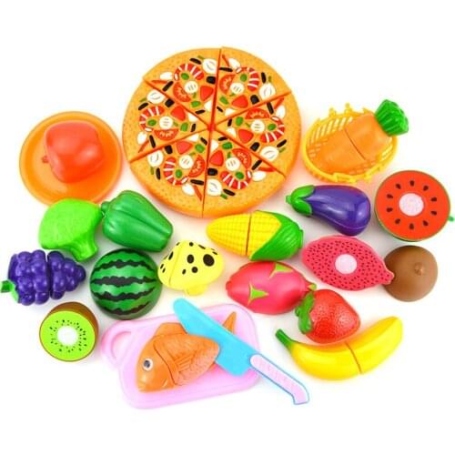 24Pcs Classic Toy Plastic Kitchen Food Fruit Vegetable Pizza Sets Cutting Pretend Play Educational Safety Toy Gifts For Children