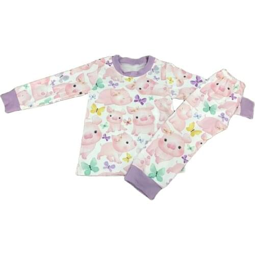 2021 New Boutique Pig and Farm Print Cute Pajams Long Sleeve Set for Boys and Girls Kid Clothes