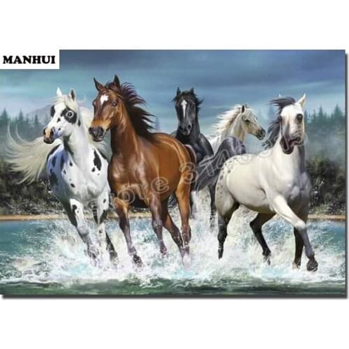 New DIY Diamond painting 5D Diamond Mosaic Full Spuare Diamond Diamond Embroidered Pentium horses Home Decoration BFC346