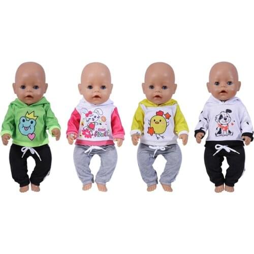Doll Clothes Casual Sweatshirt 18 Inch Doll Accessories Reborn Doll Fashion Cartoon Sports Suit Hoodies Trousers Children Toys