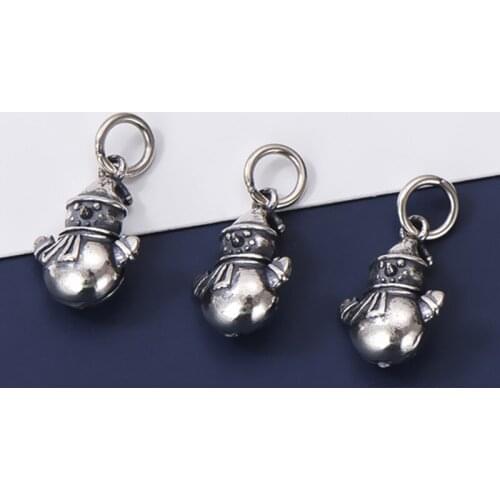 925 Sterling Silver Cute Little Snowman Stereo Charm Widget Thai Silver Craftwork Retro Necklace Decoration Pendant DIY Jewelry