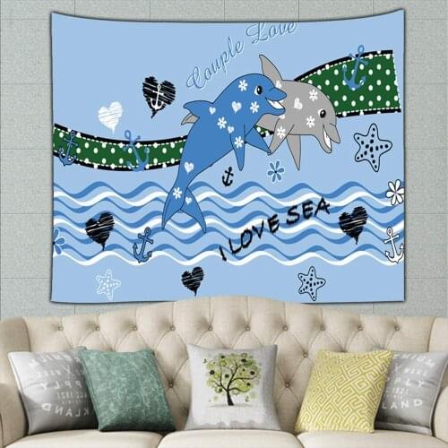 Couple Dolphins Swim Around Stars Anchor Dolphin Tapestry Custom