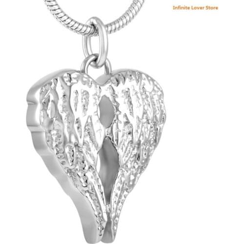 KLH8517 Wholesale Stainless Steel Angel Wings Funeral Memorial Urn Necklace for Loved ones Keepsake-Cremation Urn Wings