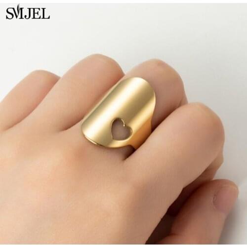 Simple Fashion Oval Shaped Silver Color Open Ring For Women Stainless Steel Hollow Heart Rings Party Jewelry Gift bague homme