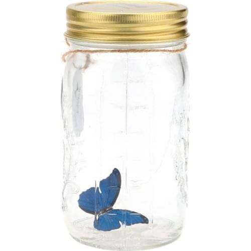 Romantic Glass LED Lamp Butterfly Jar Valentine Children Gift Decoration Blue
