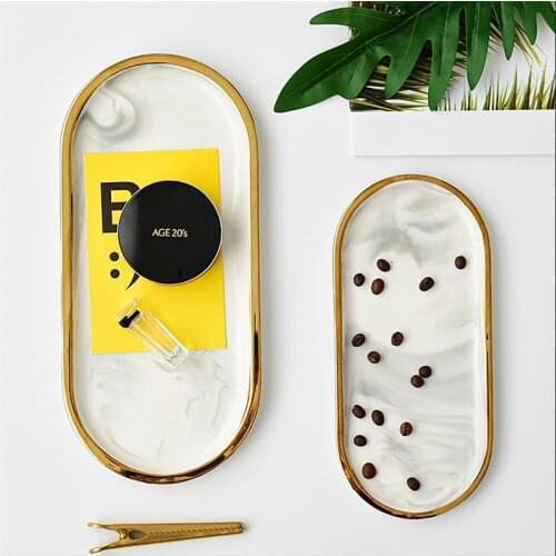 Nordic Marble Phnom Penh Ceramic Nordic Scandinavian Elegant Gold Lettering Office Desk Storage Marble Tray Organizer Decor Tray
